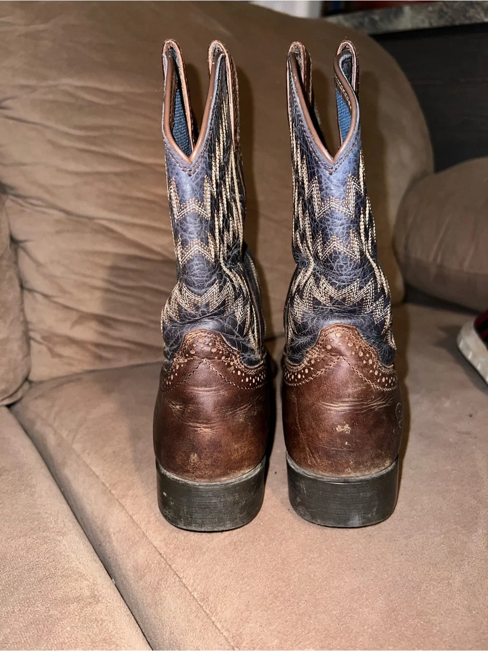 Ariat Brown Leather Western Cowboy Boots with Dark Embroidered Shaft
